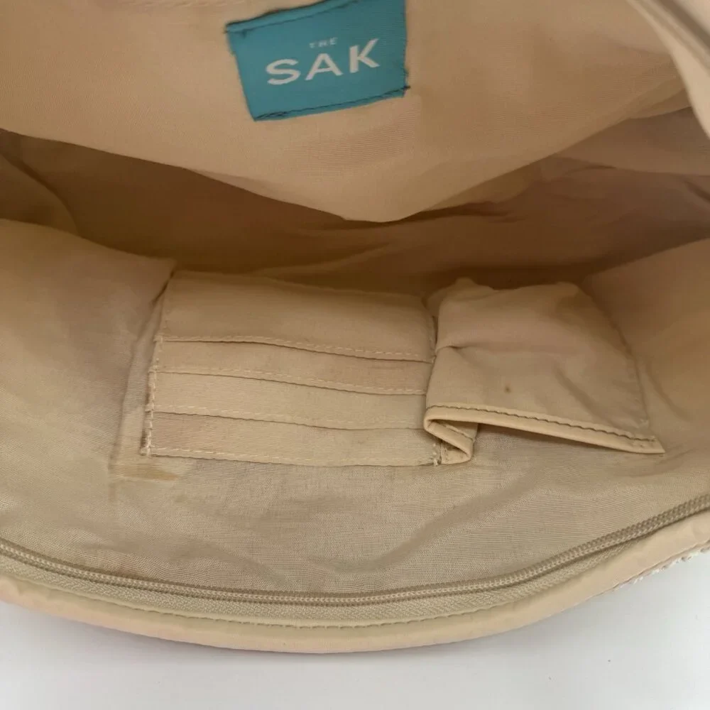 The Sak Hobo Beige Cream Woven Crochet Shoulder Hobo Bag Purse Metallic Gold - Picture 8 of 15